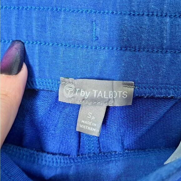 T by Talbots Women's Petite Relaxed Crop Pants Blue Cotton Pull On Elastic Waist - Picture 5 of 6